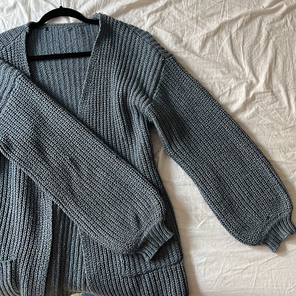 Free People Blue Woven Balloon Sleeve Cardigan - Picture 2 of 3